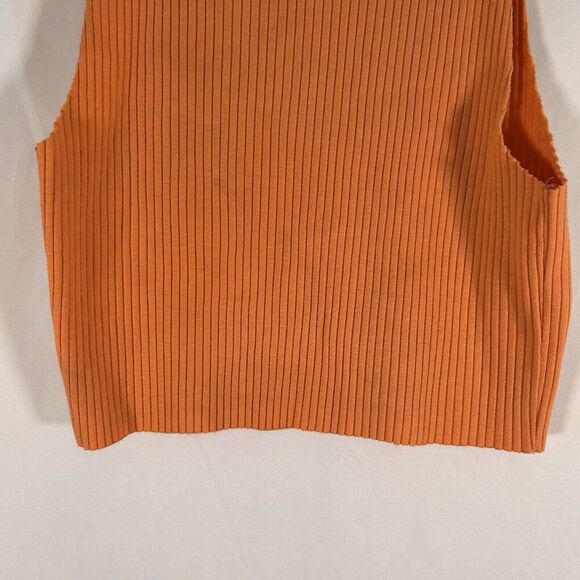 Aerie Tank Top Women's Medium Orange Ribbed Sleeveless Crew Neck Cropped - Picture 3 of 7